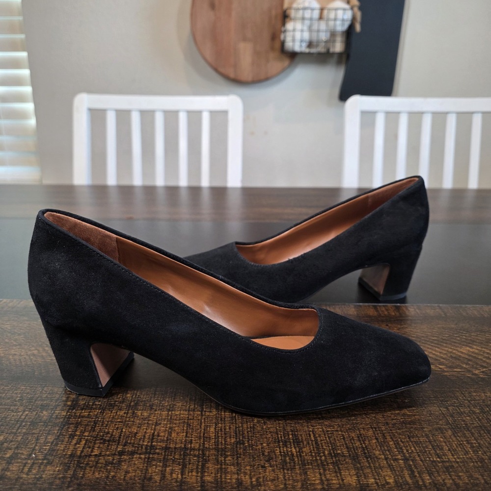 Franco Sarto Black Suede Square Toe Low Heels